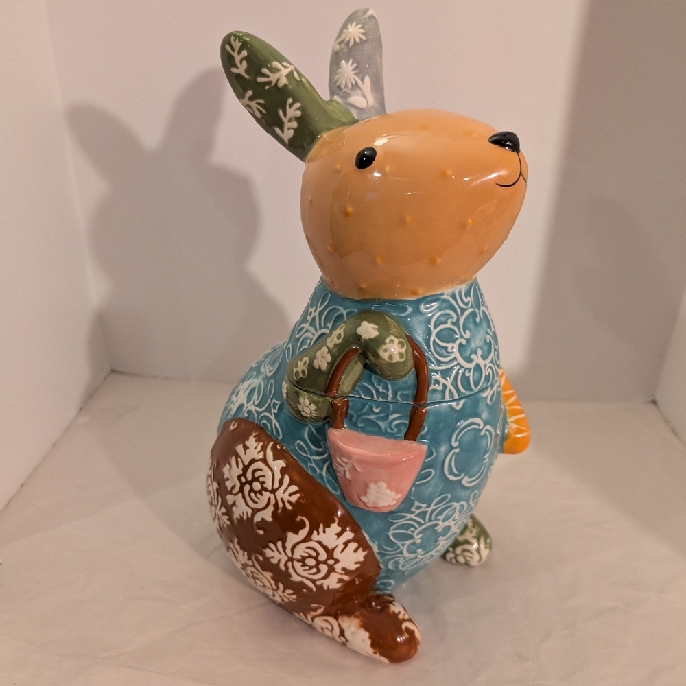Cracker Barrel Easter Colorful Bunny/Rabbit Cookie Jar - 12.5 inches Tall